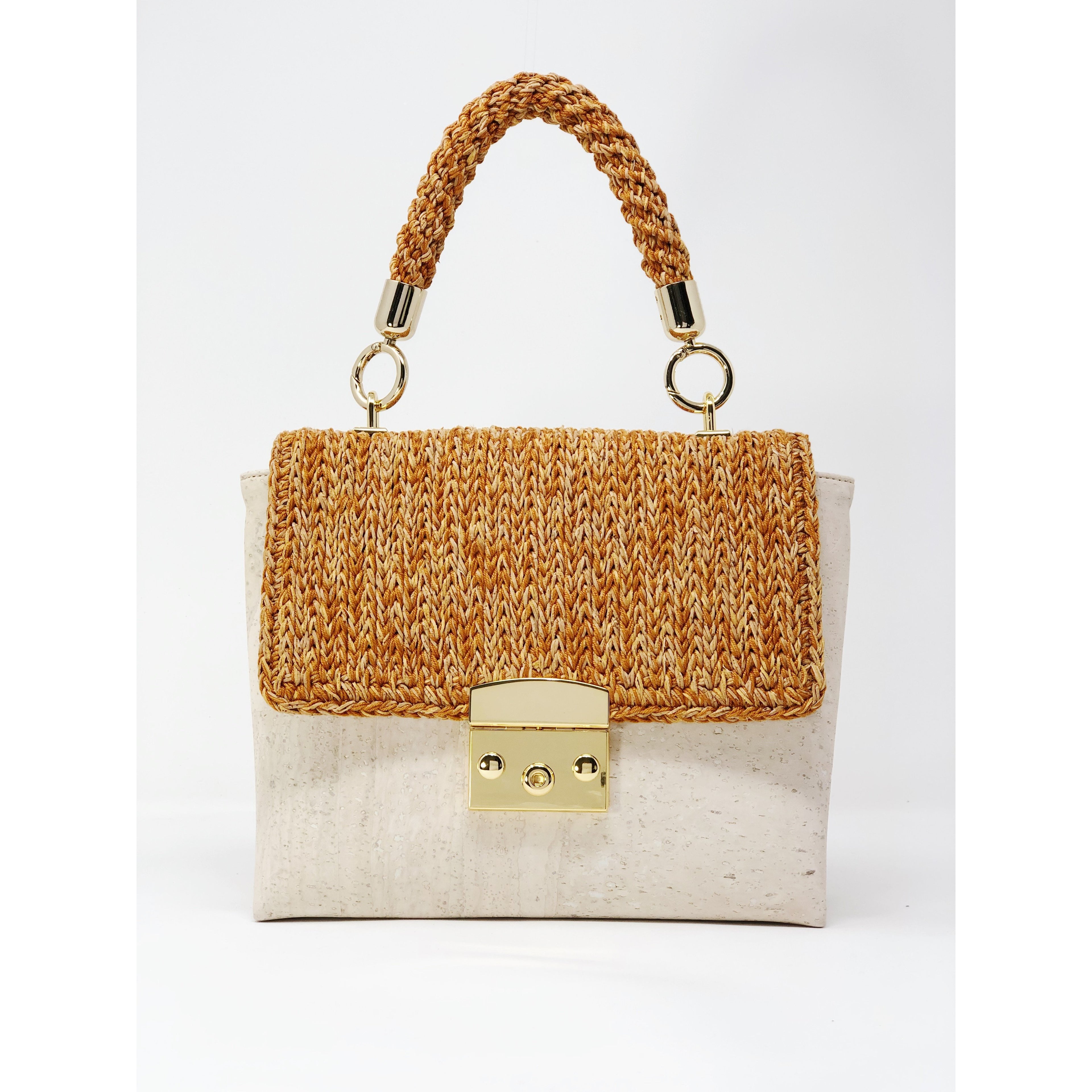 Handbag handmade out of cork using artisanal techniques