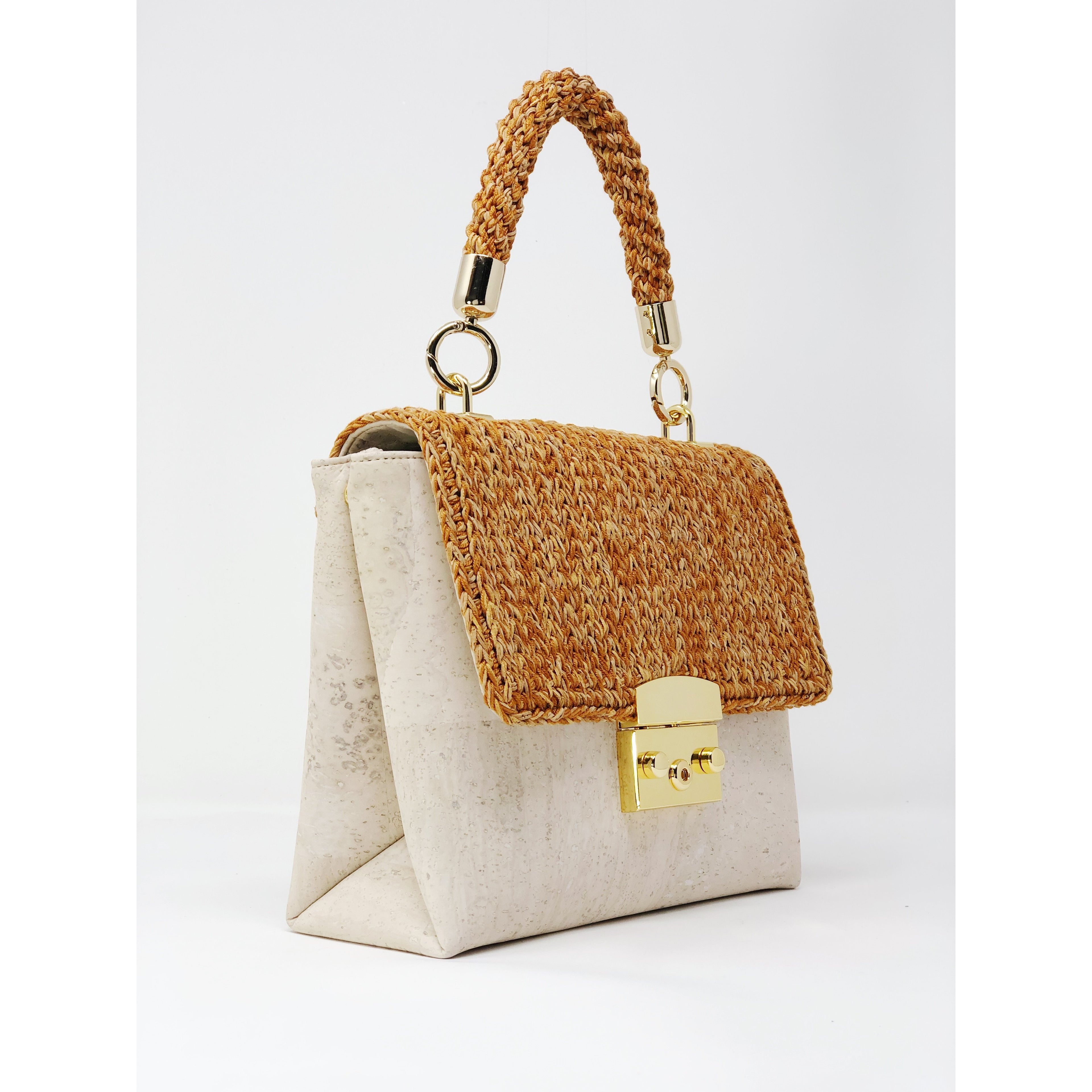 Handbag handmade out of cork using artisanal techniques