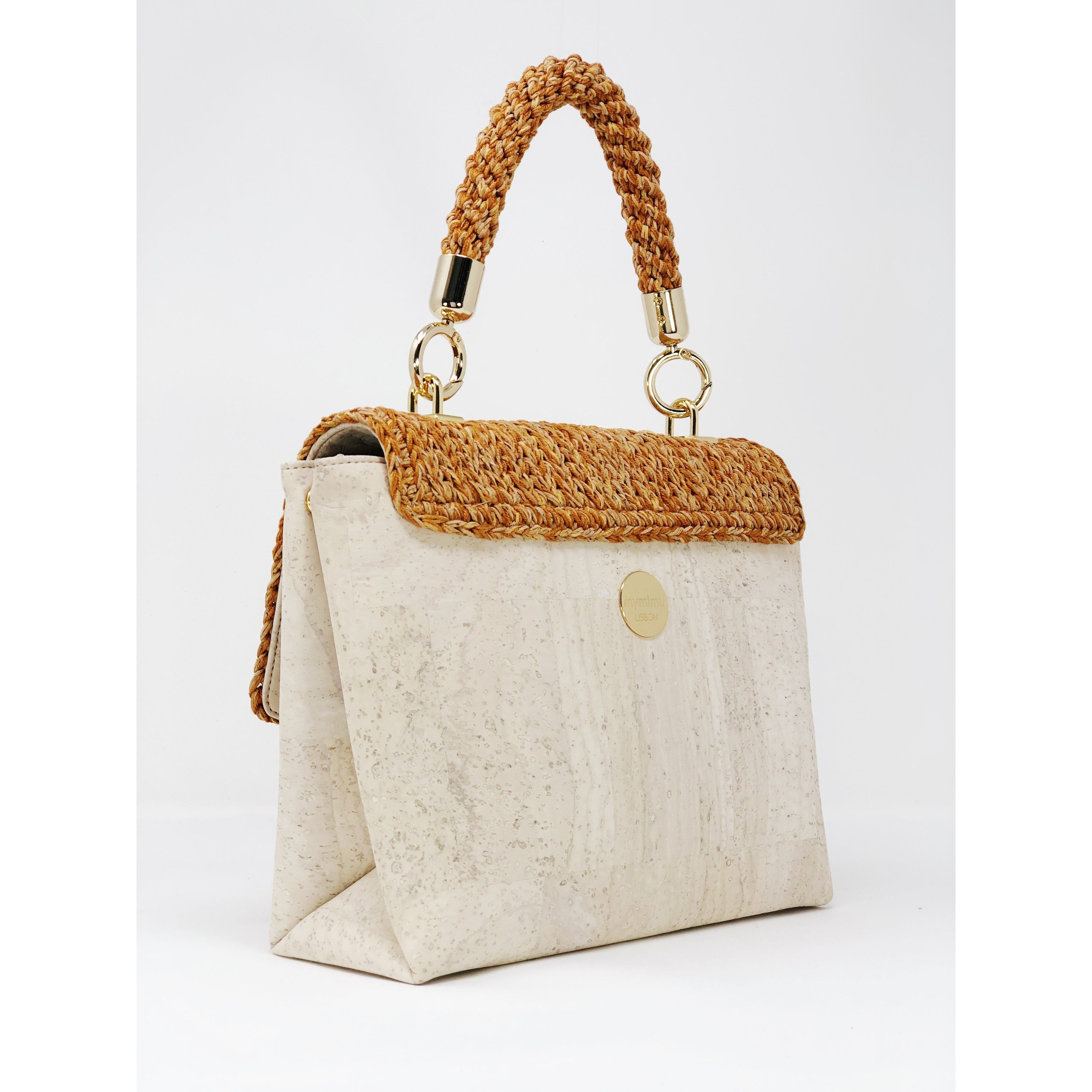 Handbag handmade out of cork using artisanal techniques